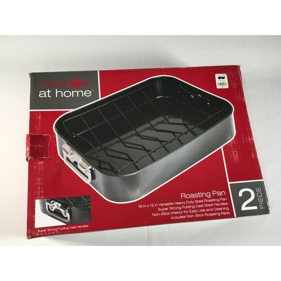 Linen N Things Cook at Home 16x12 Non Stick Heavy Duty Steel Roasting Pan &Rack - Picture 2 of 14